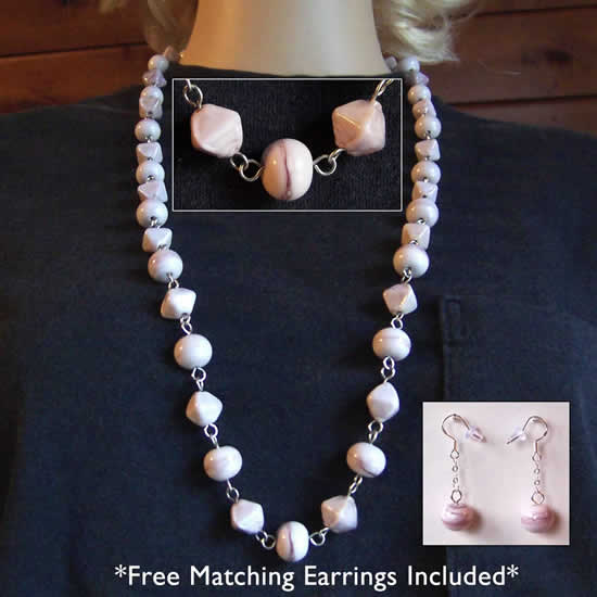 31" Lilac Octahedrons & Spheres Vintage Style Glass Bead Necklace